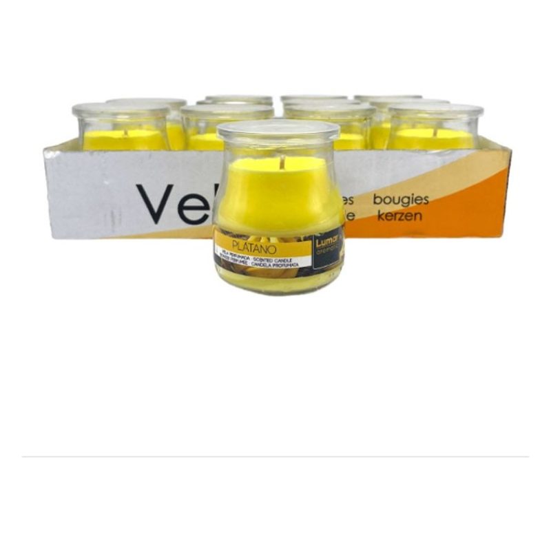 Lumar SET 12 CANDELE PROFUMEATE in VASETTO VETRO BANANA AMBIENTE 7X...
