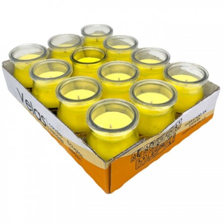 SET 12 CANDELE PROFUMEATE in VASETTO VETRO BANANA AMBIENTE 7X5,5 CM ESTATE