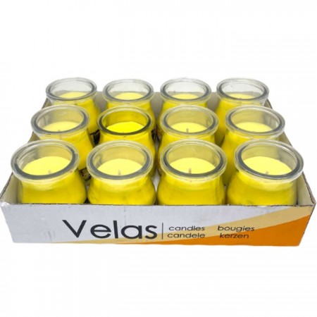 SET 12 CANDELE PROFUMEATE in VASETTO VETRO BANANA AMBIENTE 7X5,5 CM ESTATE