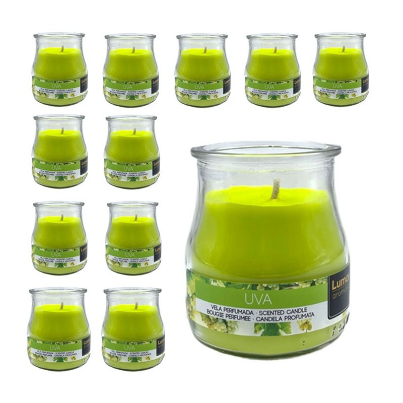 SET 12 CANDELE PROFUMEATE in VASETTO VETRO UVA AMBIENTE 7X5,5 CM ESTATE