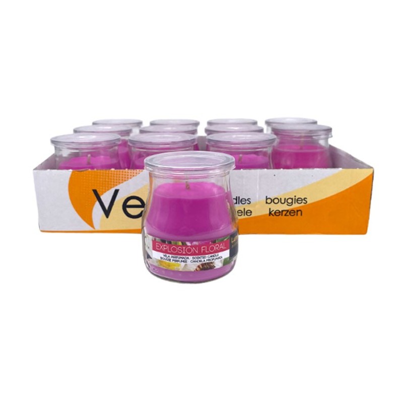 SET 12 CANDELE PROFUMEATE in VASETTO VETRO ESPLOSIONE FLOREALE AMBIENTE 7X5,5 CM