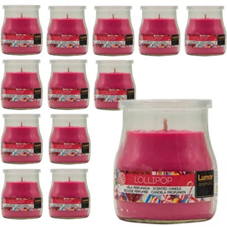 SET 12 CANDELE PROFUMEATE in VASETTO VETRO LOLLIPOP AMBIENTE 7X5,5 CM