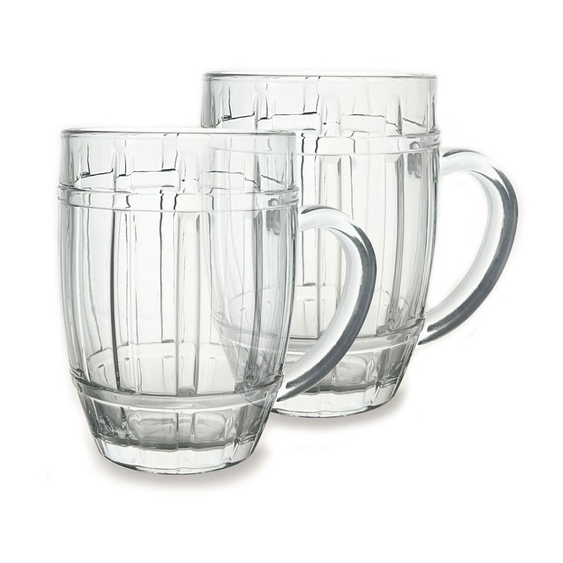 2x BICCHIERE VETRO BOCCALE BIRRA TRASPARENTE CON MANICO CL.50 tazze colazione