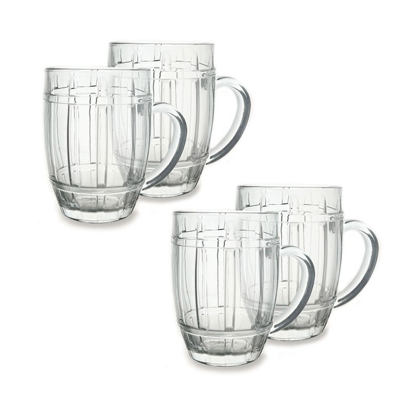 4x BICCHIERE VETRO BOCCALE BIRRA TRASPARENTE CON MANICO CL.50 tazze colazione
