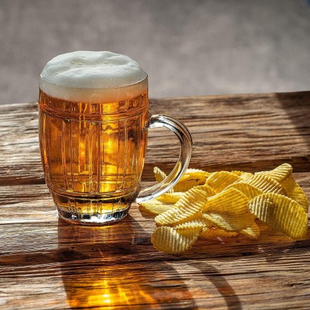 4x BICCHIERE VETRO BOCCALE BIRRA TRASPARENTE CON MANICO CL.50 tazze colazione