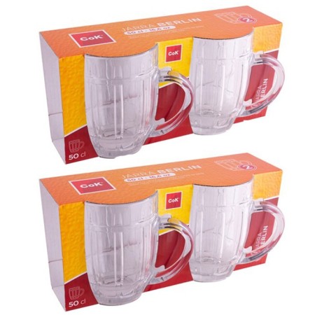 4x BICCHIERE VETRO BOCCALE BIRRA TRASPARENTE CON MANICO CL.50 tazze colazione