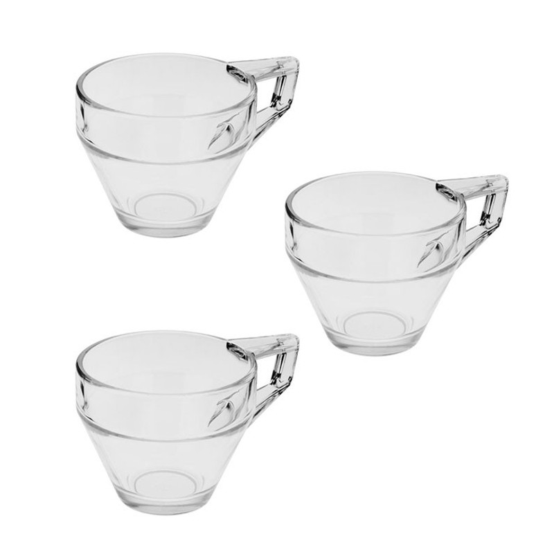 SET 3 Tazze tazzine espresso caffè cappuccino tè latte vetro trasparente 200ml