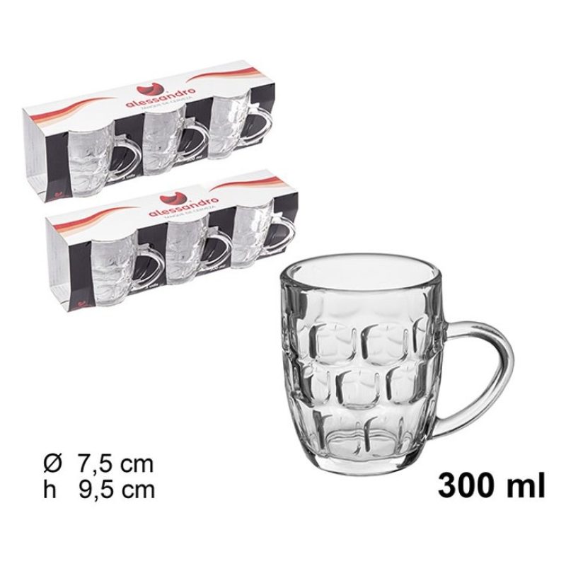 Confezione 6 Calici birra con manico 30 cl tazze colazione MUG in v...