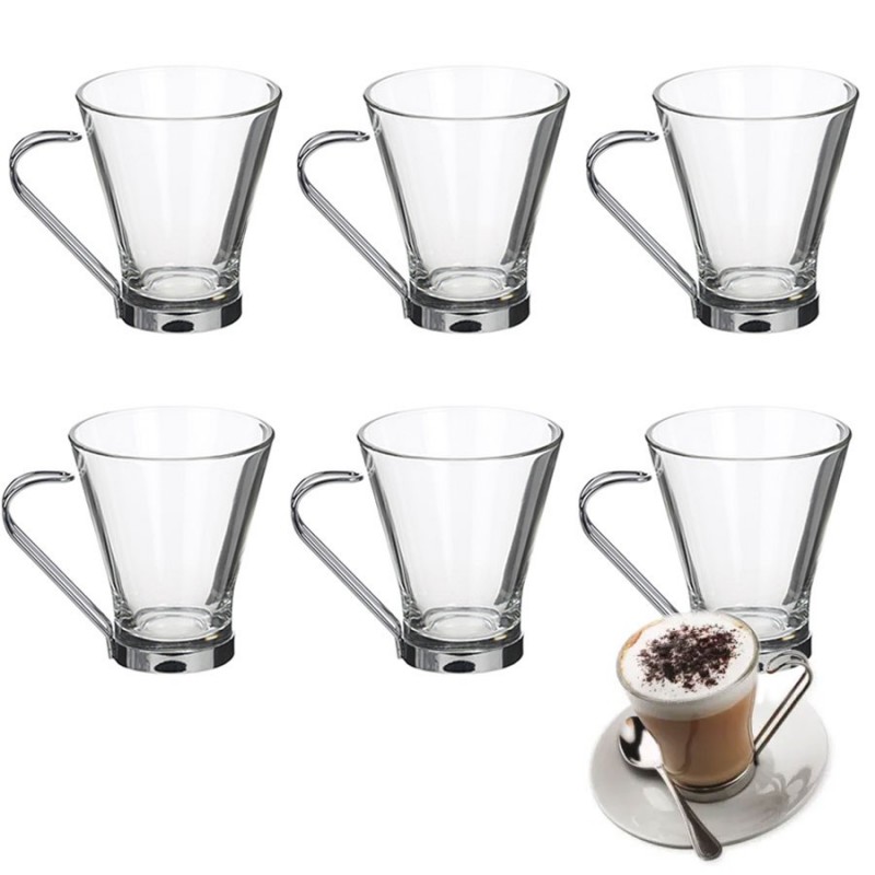 SET 6 Tazze tazzine espresso caffè cappuccino tè latte vetro trasparente 200ml