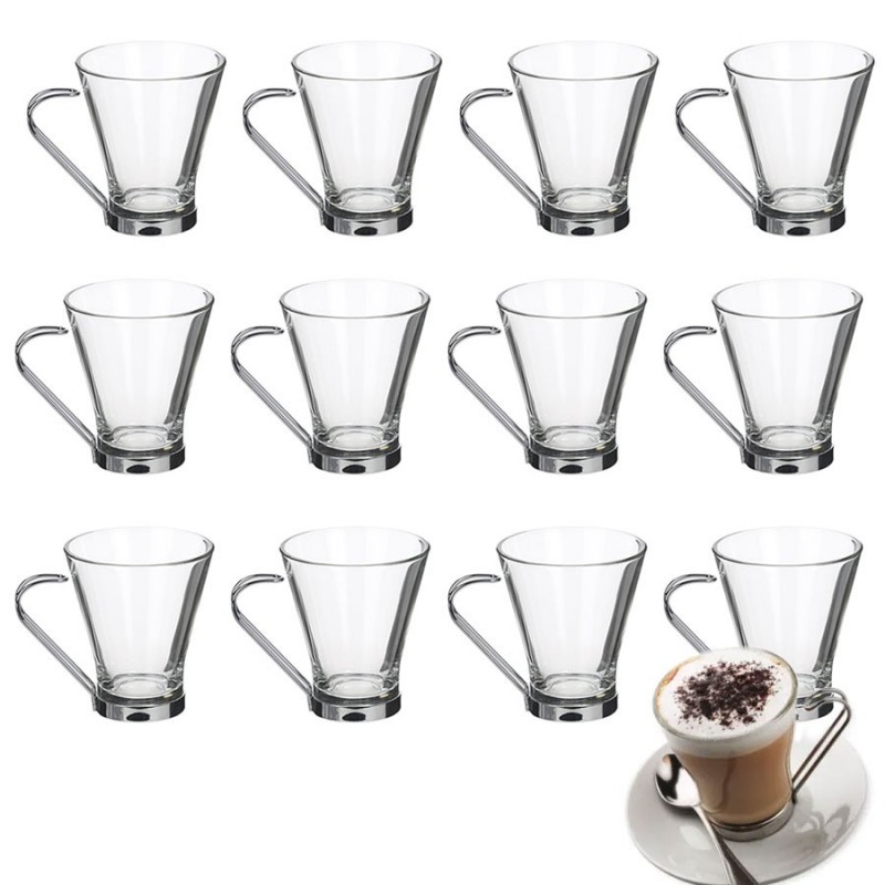 SET 12 Tazze tazzine espresso caffè cappuccino tè latte vetro trasparente 200ml
