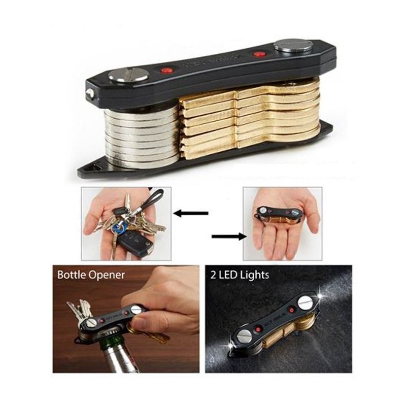 Portachiavi multifunzione organizzatore Luce LED apribottiglie con batteria nero