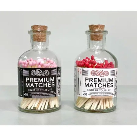 Fiammiferi in legno in bottiglia di vetro,2 confezioni da 80 pezzi rosa rosso