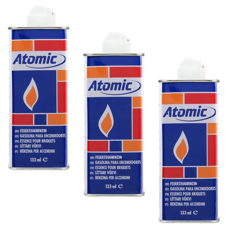 3 Lattine Di Fluido Per Ricarica Accendini A Benzina Da 133 ML ricambio Atomic