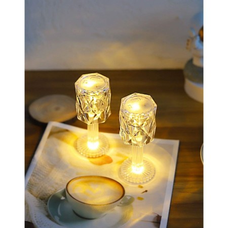 3 MINI LAMPADA TAVOLO COMODINO DIAMANTE EFFETTO CRISTALLO LUCE CALDA DECORATIVA