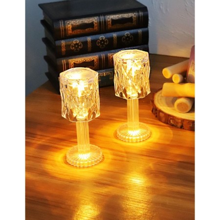 3 MINI LAMPADA TAVOLO COMODINO DIAMANTE EFFETTO CRISTALLO LUCE CALDA DECORATIVA