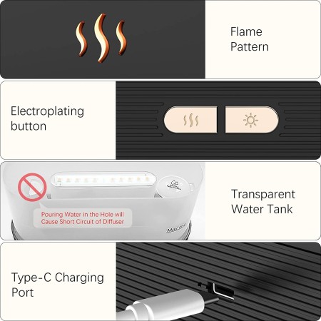 Diffusore di aromi Umidificatore Aromaterapia 230 ml oli essenziali con fiamma