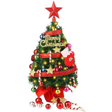 ALBERO DI NATALE PICCOLO DECORAZIONE DA TAVOLO ADDOBBATO ARTFICIALE  50 CM LUCI