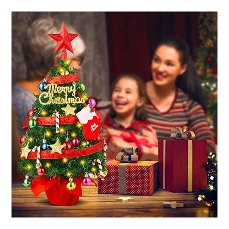 Hongu ALBERO DI NATALE PICCOLO DECORAZIONE DA TAVOLO ADDOBBATO ARTF...