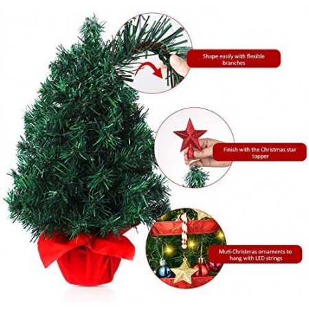 ALBERO DI NATALE PICCOLO DECORAZIONE DA TAVOLO ADDOBBATO ARTFICIALE  50 CM LUCI
