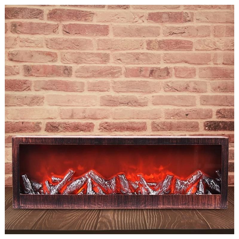 Lampada da Tavolo Lanterna 3 Led Effetto Fuoco Camino finto 60x20cm...