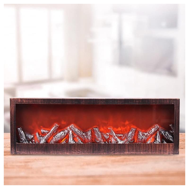 Lampada da Tavolo Lanterna 3 Led Effetto Fuoco Camino finto 60x20cm...