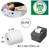 Hongu 10 ROTOLI TERMICI MM 80x80 CARTA TERMICA FORO 12 OMOLOGATI RE...