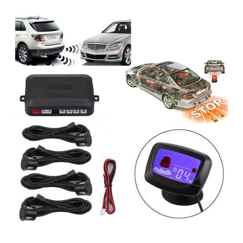 KIT 4 SENSORI DI PARCHEGGIO CON MINI DISPLAY LED ACUSTICO NERO AUTO