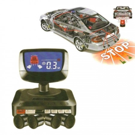 KIT 4 SENSORI DI PARCHEGGIO CON MINI DISPLAY LED ACUSTICO NERO AUTO
