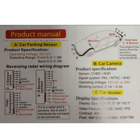 KIT 4 SENSORI DI PARCHEGGIO CON MINI DISPLAY LED ACUSTICO NERO AUTO