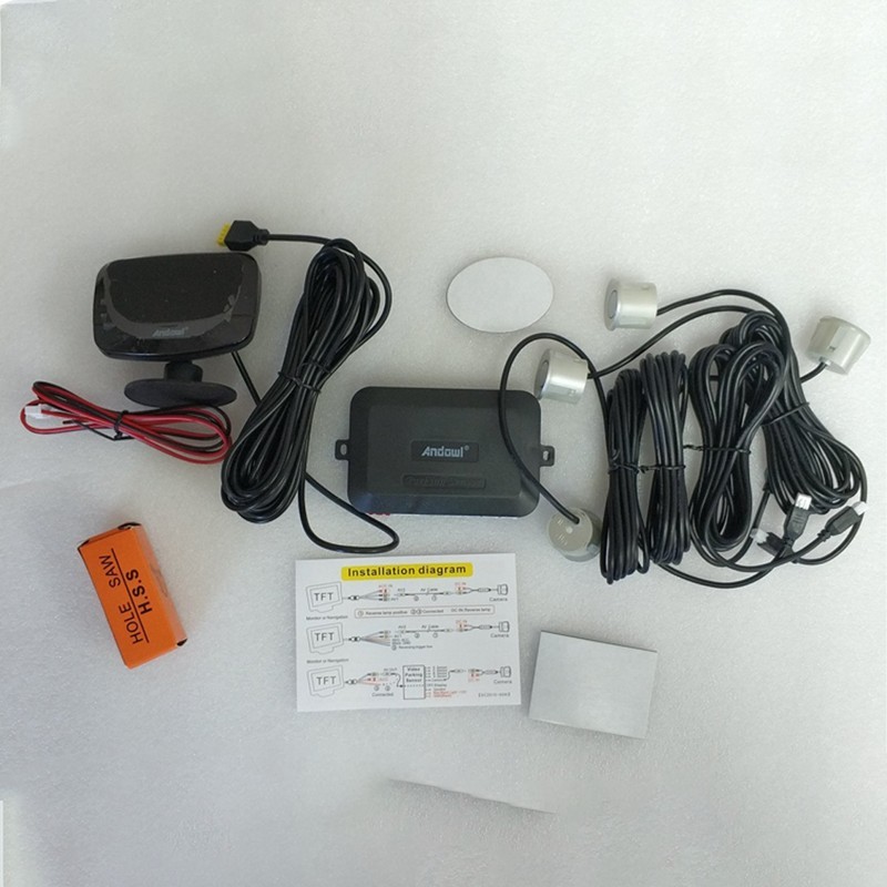 Andowl KIT 4 SENSORI DI PARCHEGGIO CON MINI DISPLAY LED ACUSTICO NE...