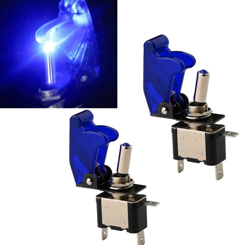 2X INTERRUTTORE AERONAUTICO TUNING AUTO MOTO KILL SWITCH LED SICURA 20A 12V BLU