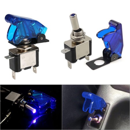 2X INTERRUTTORE AERONAUTICO TUNING AUTO MOTO KILL SWITCH LED SICURA 20A 12V BLU