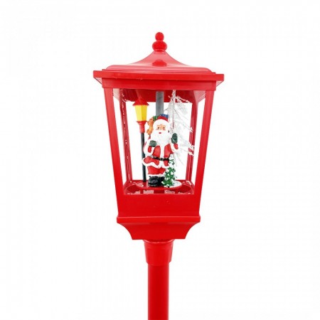 Lampione Natale con Luce LED Scena Natalizia Motorizzata Neve Musica 135cm rosso