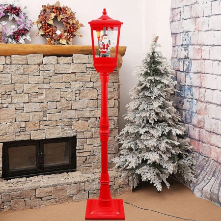 Lampione Natale con Luce LED Scena Natalizia Motorizzata Neve Musica 135cm rosso