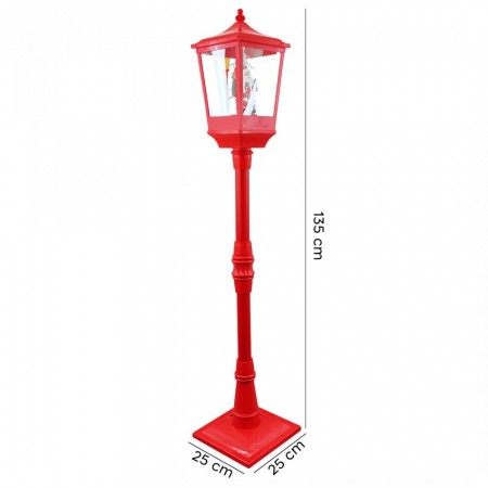 Lampione Natale con Luce LED Scena Natalizia Motorizzata Neve Musica 135cm rosso