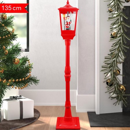 Lampione Natale con Luce LED Scena Natalizia Motorizzata Neve Musica 135cm rosso