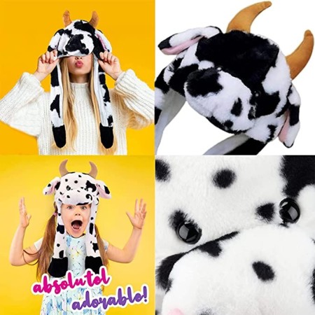 Cappello Orecchie Peluche Animali in Movimento premendo airbag Mucca vari colori