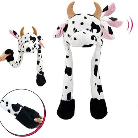 Cappello Orecchie Peluche Animali in Movimento premendo airbag Mucca vari colori