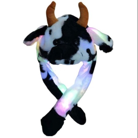 Cappello Orecchie Peluche Animali in Movimento premendo airbag Mucca vari colori