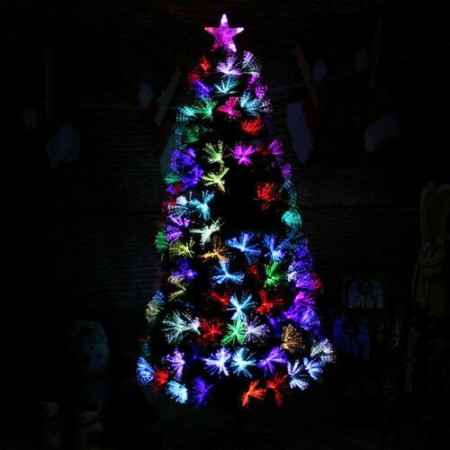 Albero di Natale a luci LED fibra ottica Artificiale 7 Colori RGB Verde 150cm