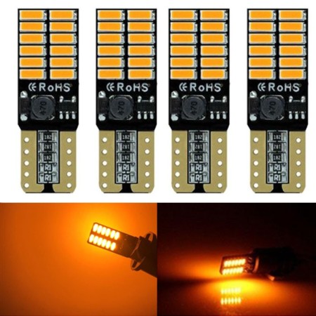 4 LED T10 24SMD 4014 12-24V Lampade Lampadine Luci gialla auto moto camion 1600k