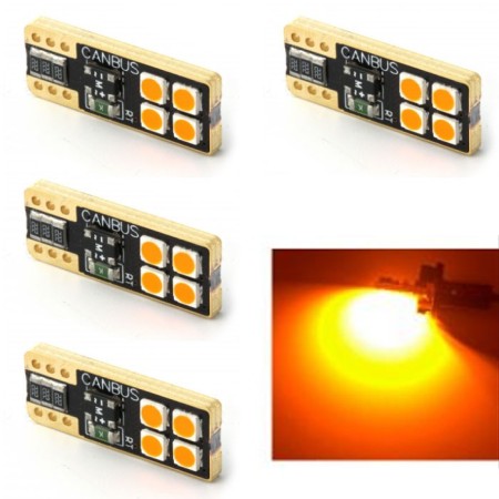 4 LED T10 24SMD 4014 12-24V Lampade Lampadine Luci gialla auto moto camion 1600k