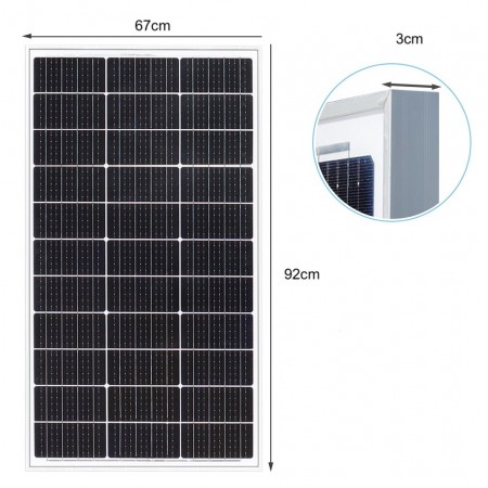 Pannello solare monocristallino 100W watt impianto kit fotovoltaico 92 x 67cm