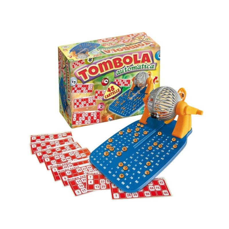 SUPER TOMBOLA AUTOMATICA 48 CARTELLE IN CARTONE DISTRIBUTORE PALLINE MANUALE