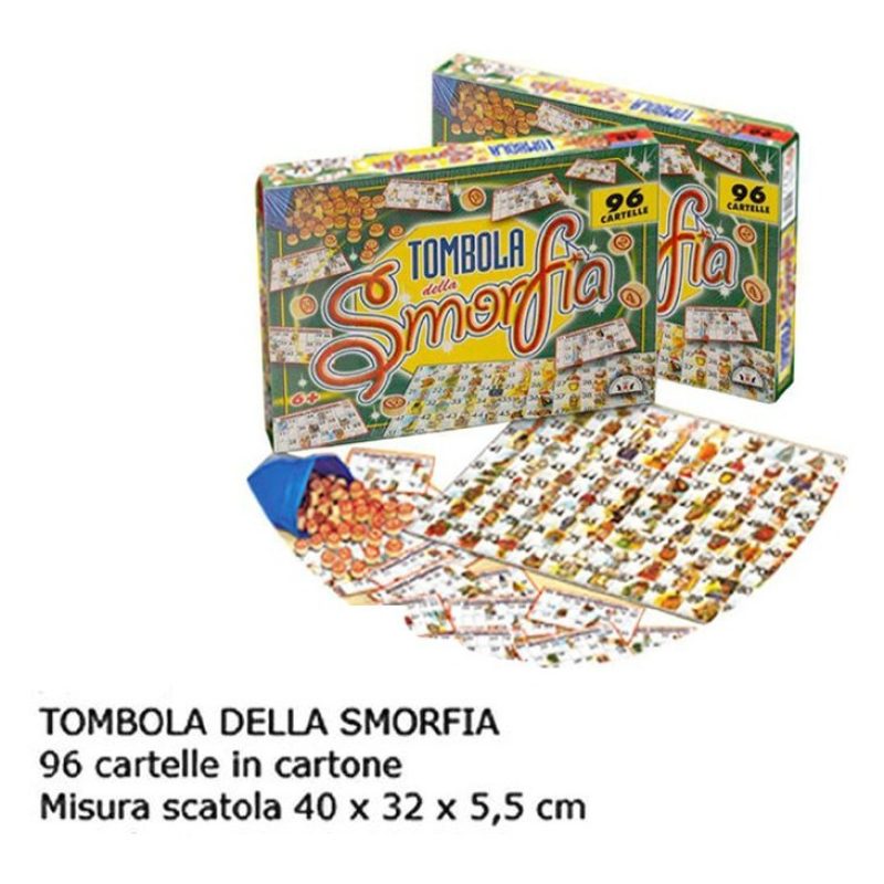 TOMBOLA SMORFIA CON 96 CARTELLE CARTONE GIOCO DI SOCIETA' DA TAVOLO...