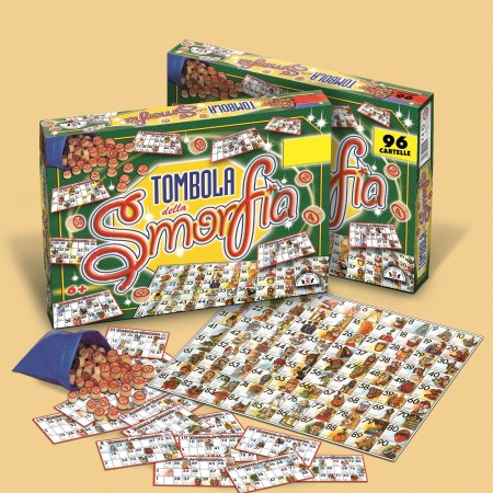 TOMBOLA SMORFIA CON 96 CARTELLE CARTONE GIOCO DI SOCIETA' DA TAVOLO NATALIZIA