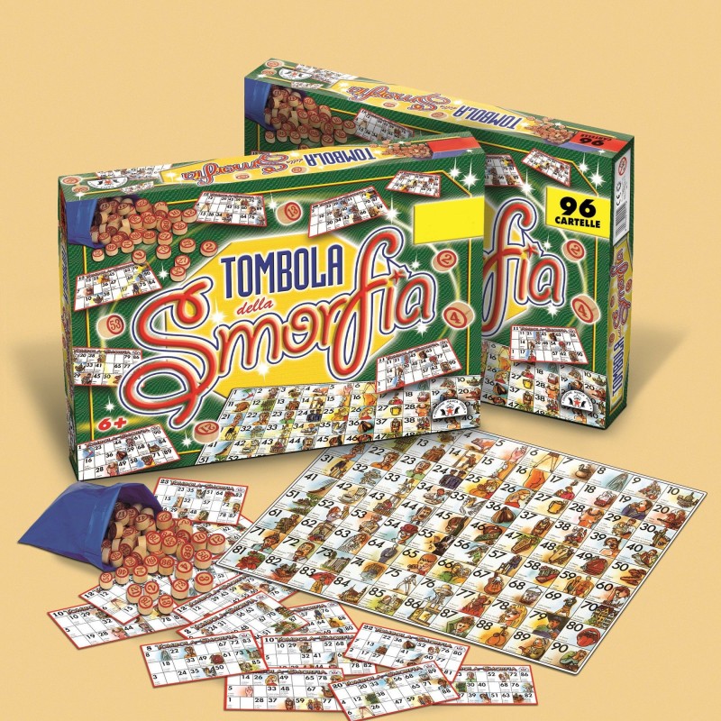 TOMBOLA SMORFIA CON 96 CARTELLE CARTONE GIOCO DI SOCIETA' DA TAVOLO...