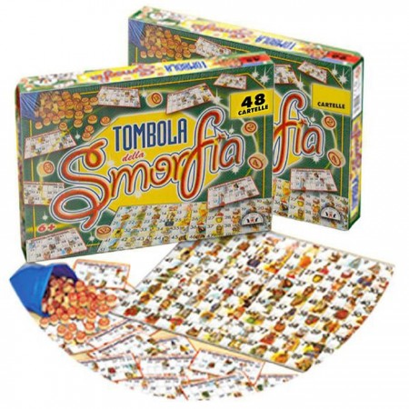 TOMBOLA SMORFIA CON 48 CARTELLE CARTONE GIOCO DI SOCIETA' DA TAVOLO NATALIZIA