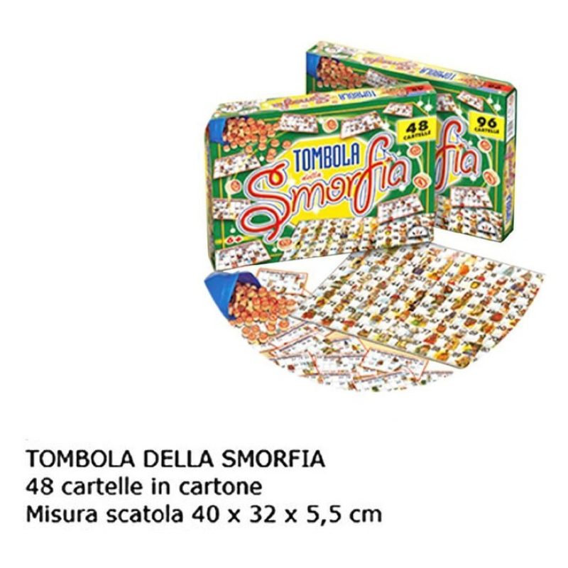 TOMBOLA SMORFIA CON 48 CARTELLE CARTONE GIOCO DI SOCIETA' DA TAVOLO...