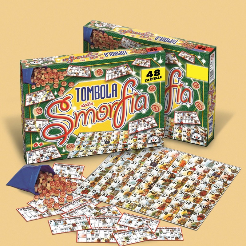 TOMBOLA SMORFIA CON 48 CARTELLE CARTONE GIOCO DI SOCIETA' DA TAVOLO...